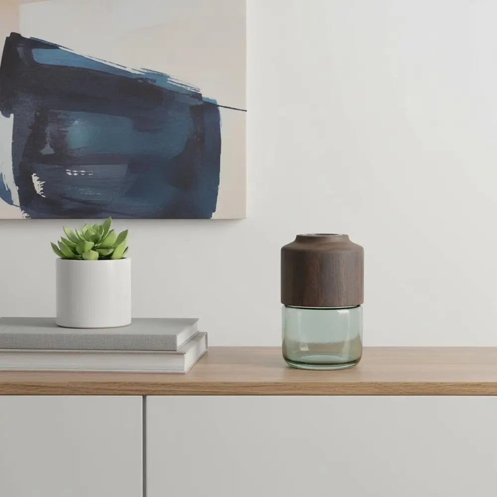 11" Green And Brown Round Glass Table Vase - NOBLE HOME INTERIORS