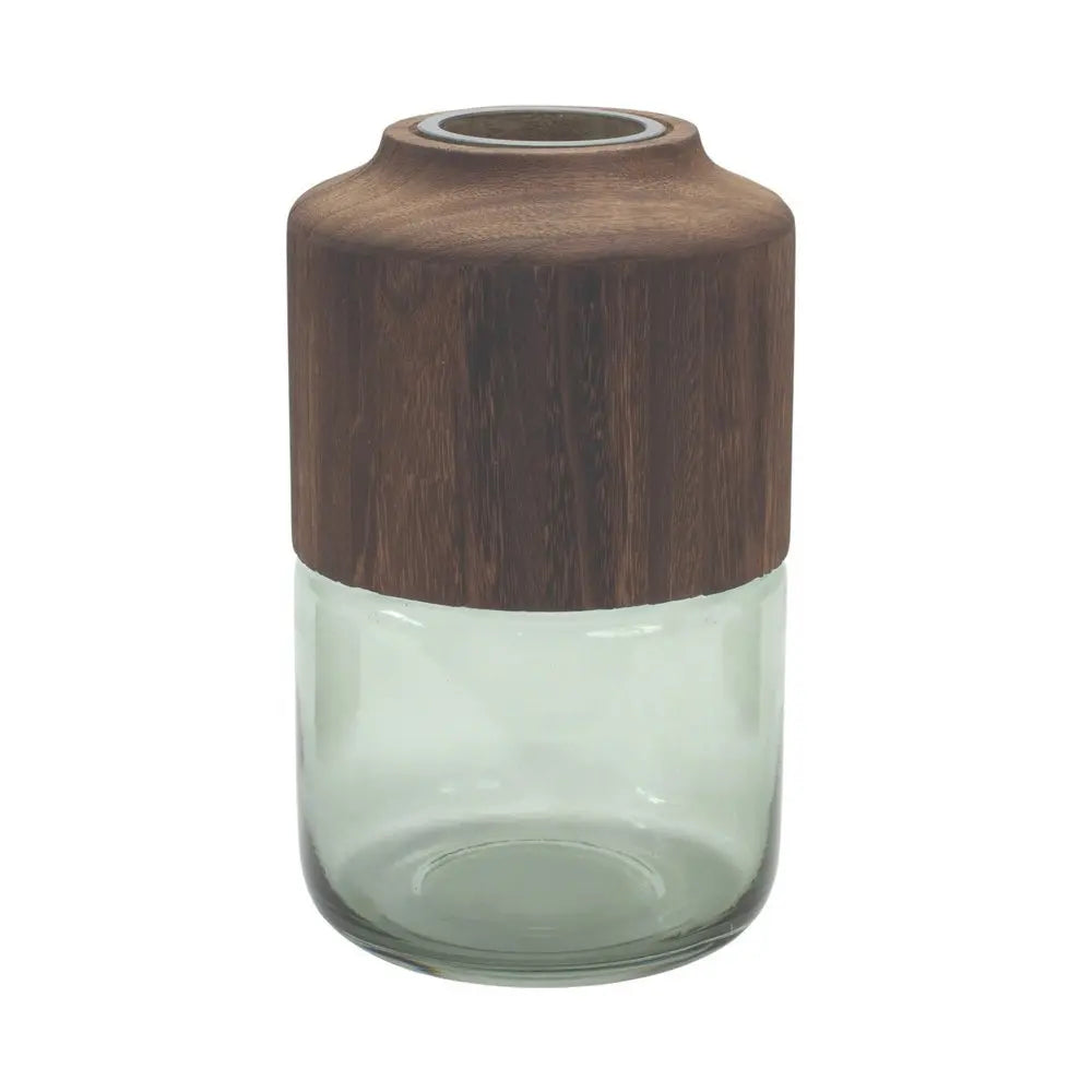 11" Green And Brown Round Glass Table Vase - NOBLE HOME INTERIORS