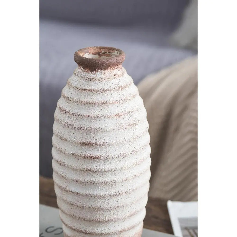 11" Ivory And Brown Round Ceramic Table Vase - NOBLE HOME INTERIORS