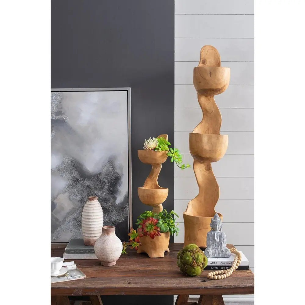 11" Ivory And Brown Round Ceramic Table Vase - NOBLE HOME INTERIORS