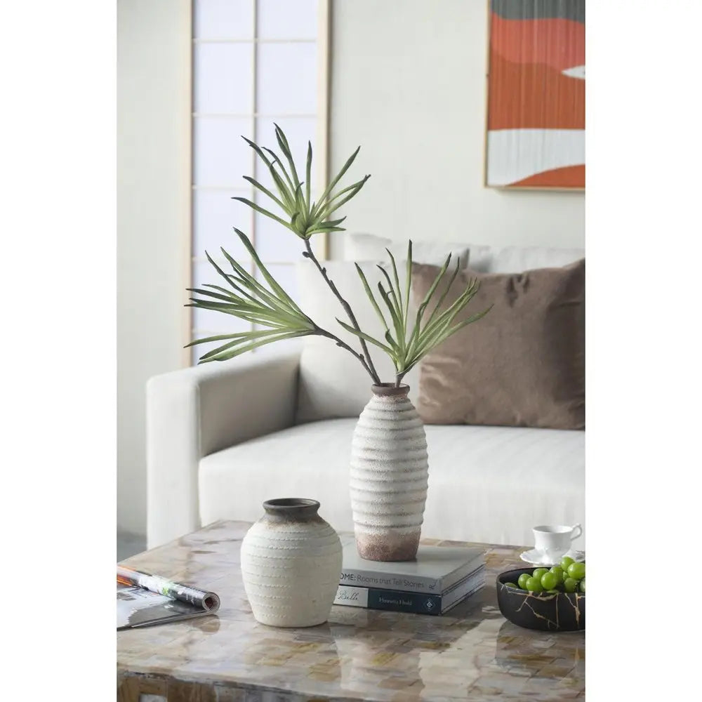 11" Ivory And Brown Round Ceramic Table Vase - NOBLE HOME INTERIORS