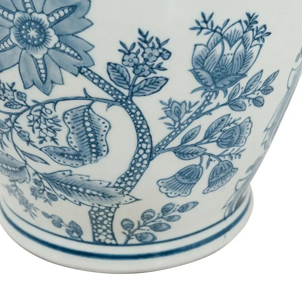 11" Light Blue And White Floral Round Porcelain Jar - NOBLE HOME INTERIORS