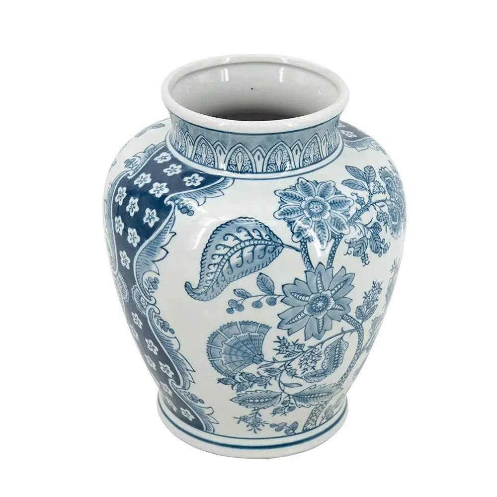 11" Light Blue And White Floral Round Porcelain Jar - NOBLE HOME INTERIORS