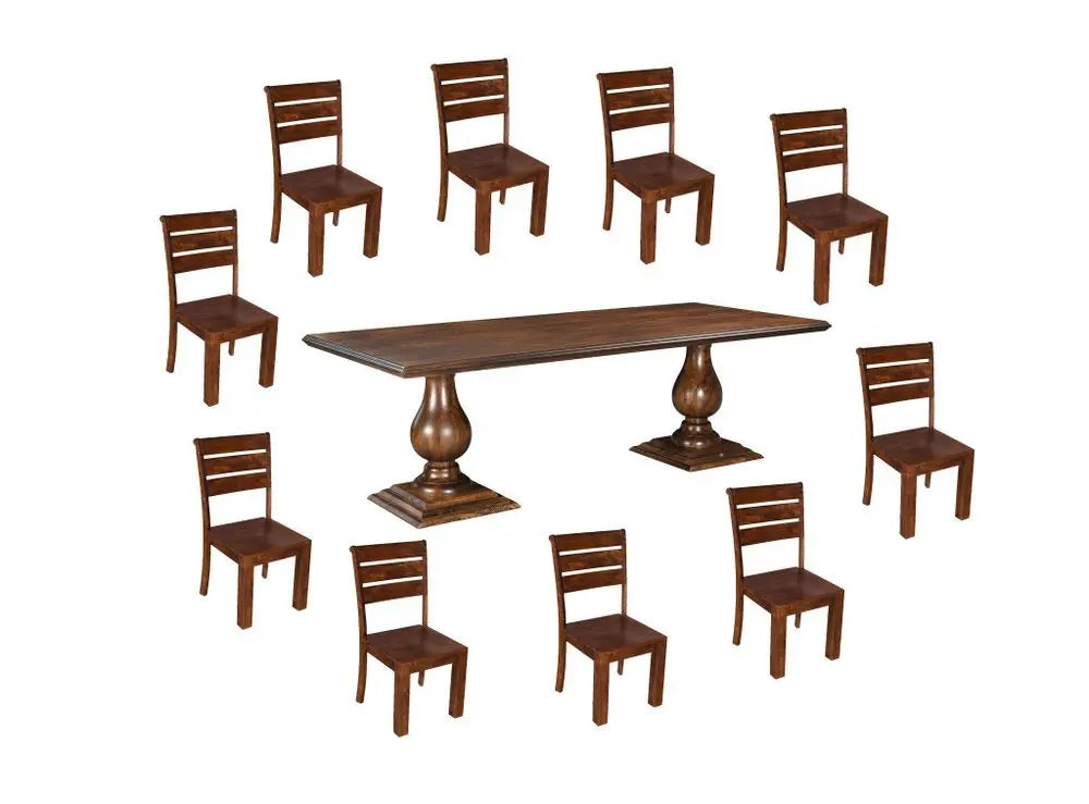11 Piece Brown Solid Wood Dining Set with 10 - NOVA HOME FURNITURE