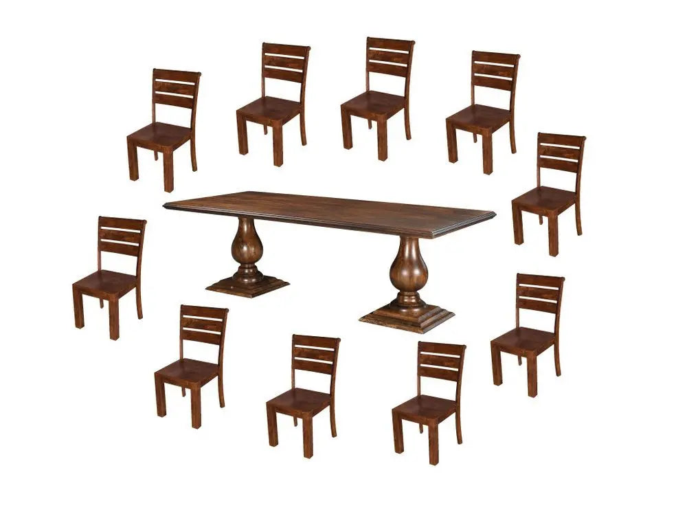 11 Piece Brown Solid Wood Dining Set with 10 - NOVA HOME FURNITURE