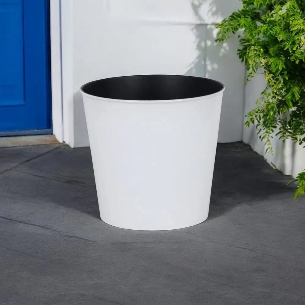 11" White Recycled Plastic Indoor Outdoor Round Pot Planter - NOBLE HOME INTERIORS