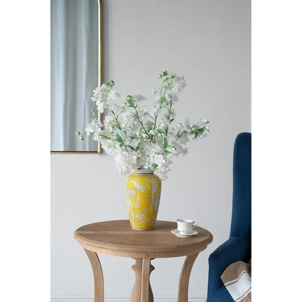 11" Yellow and White Porcelain Floral Round Table Vase - NOBLE HOME INTERIORS
