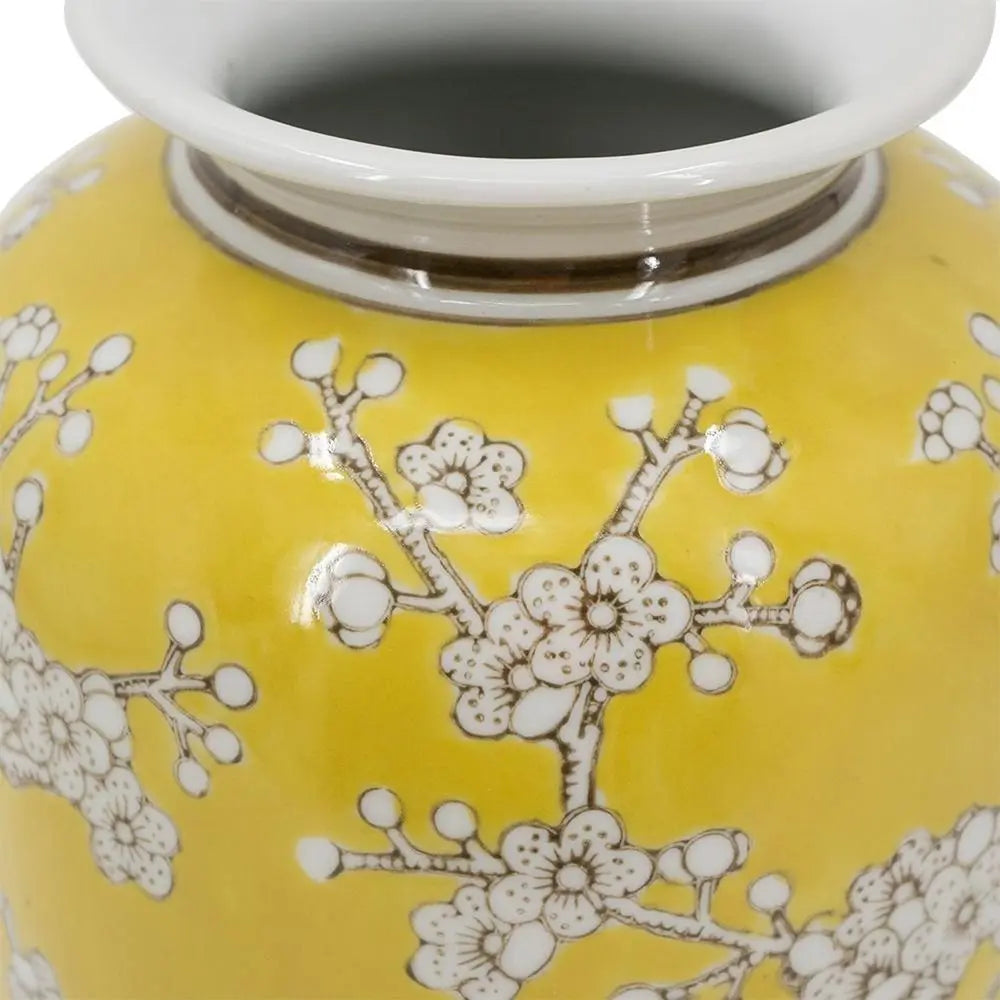 11" Yellow and White Porcelain Floral Round Table Vase - NOBLE HOME INTERIORS