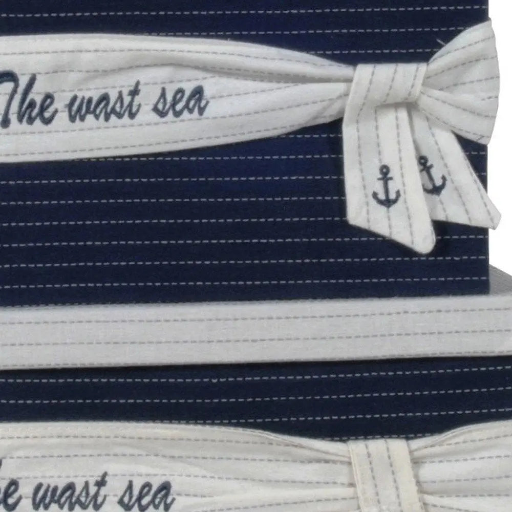 11.5" X 12" X 8.5" White Blue Fabric Boxes With Cover Set Of 3 - NOBLE HOME INTERIORS