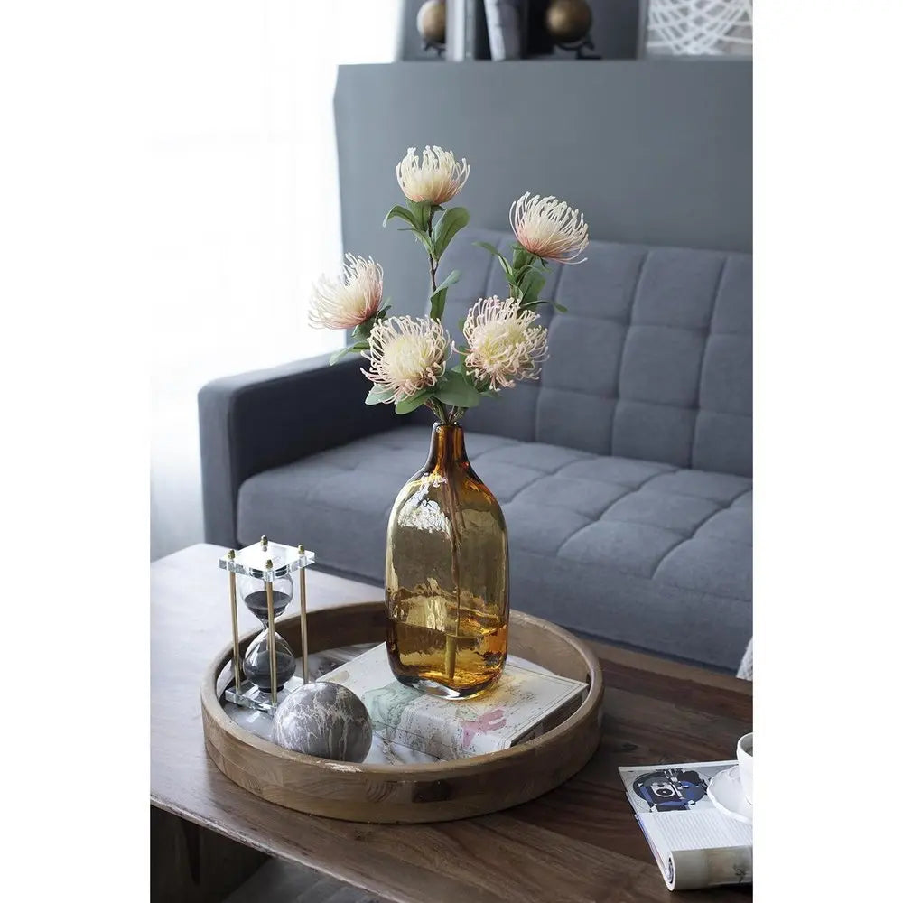 12" Amber Bud Glass Decorative Bottle - NOBLE HOME INTERIORS