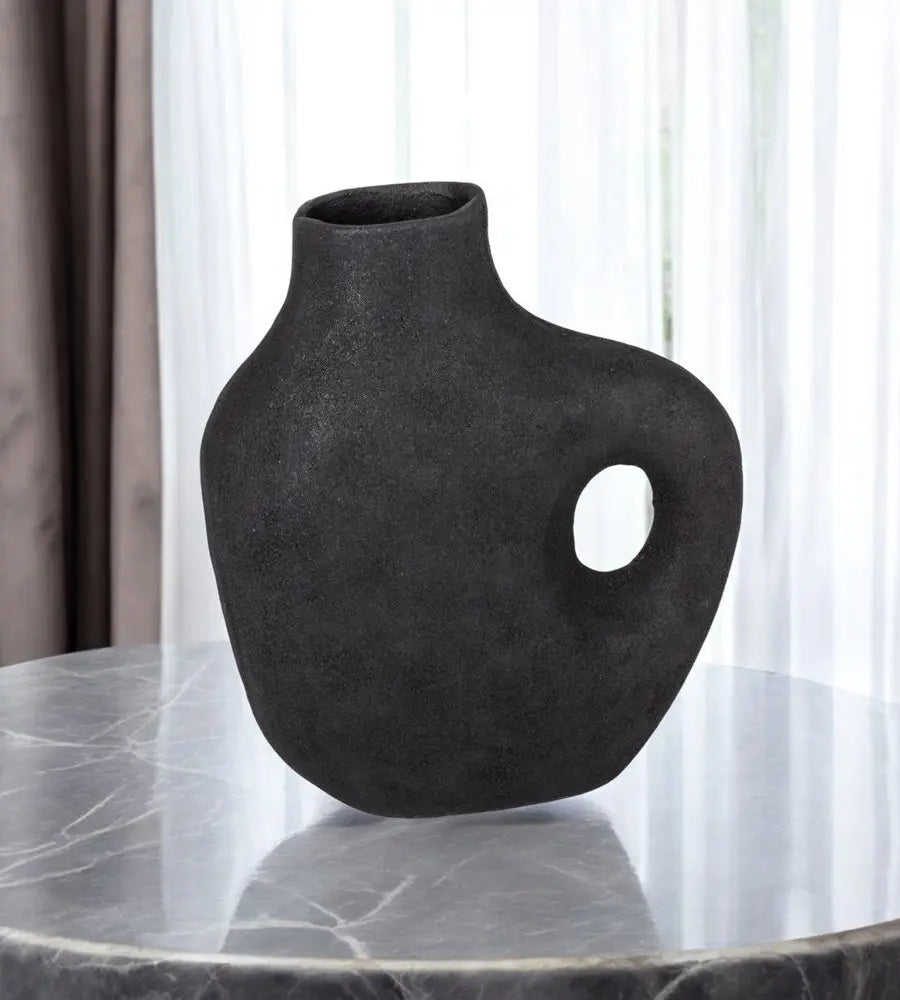 12" Black Aluminum Modern Abstract Table Vase - NOBLE HOME INTERIORS