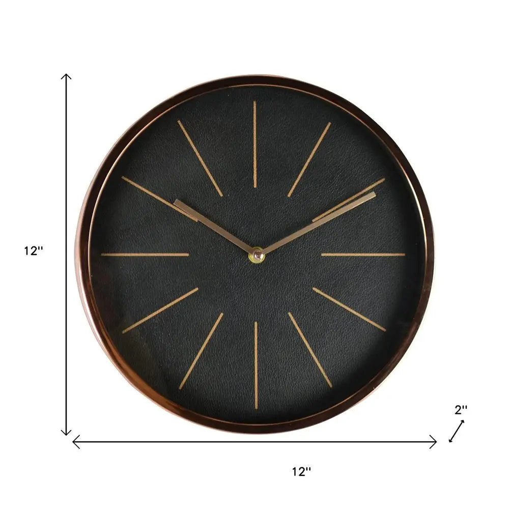 12" Black And Rose Gold Heavy Duty Plastic Silent Analog Round Wall Clock - NOBLE HOME INTERIORS