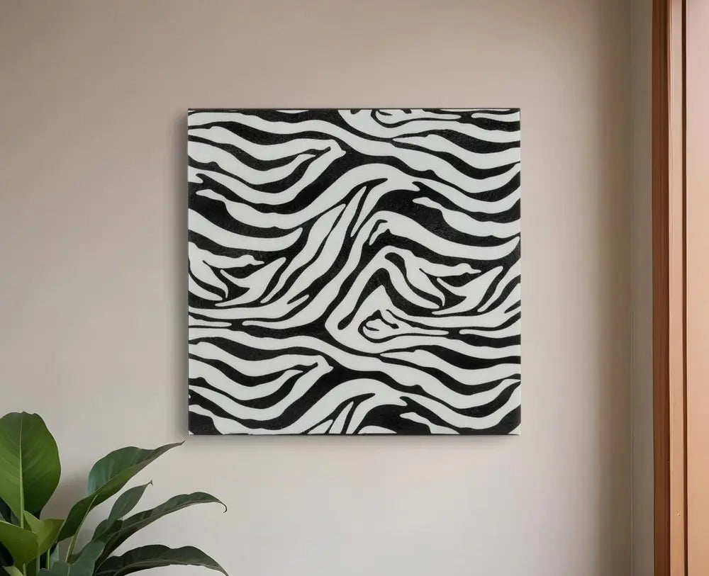 12" Black And White Zebra Iron And Resin Square Hanging Wall Tile - NOBLE HOME INTERIORS