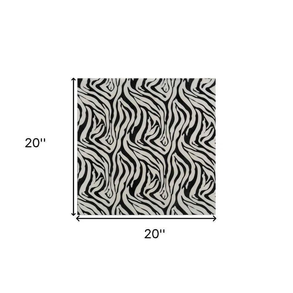 12" Black And White Zebra Iron And Resin Square Hanging Wall Tile - NOBLE HOME INTERIORS