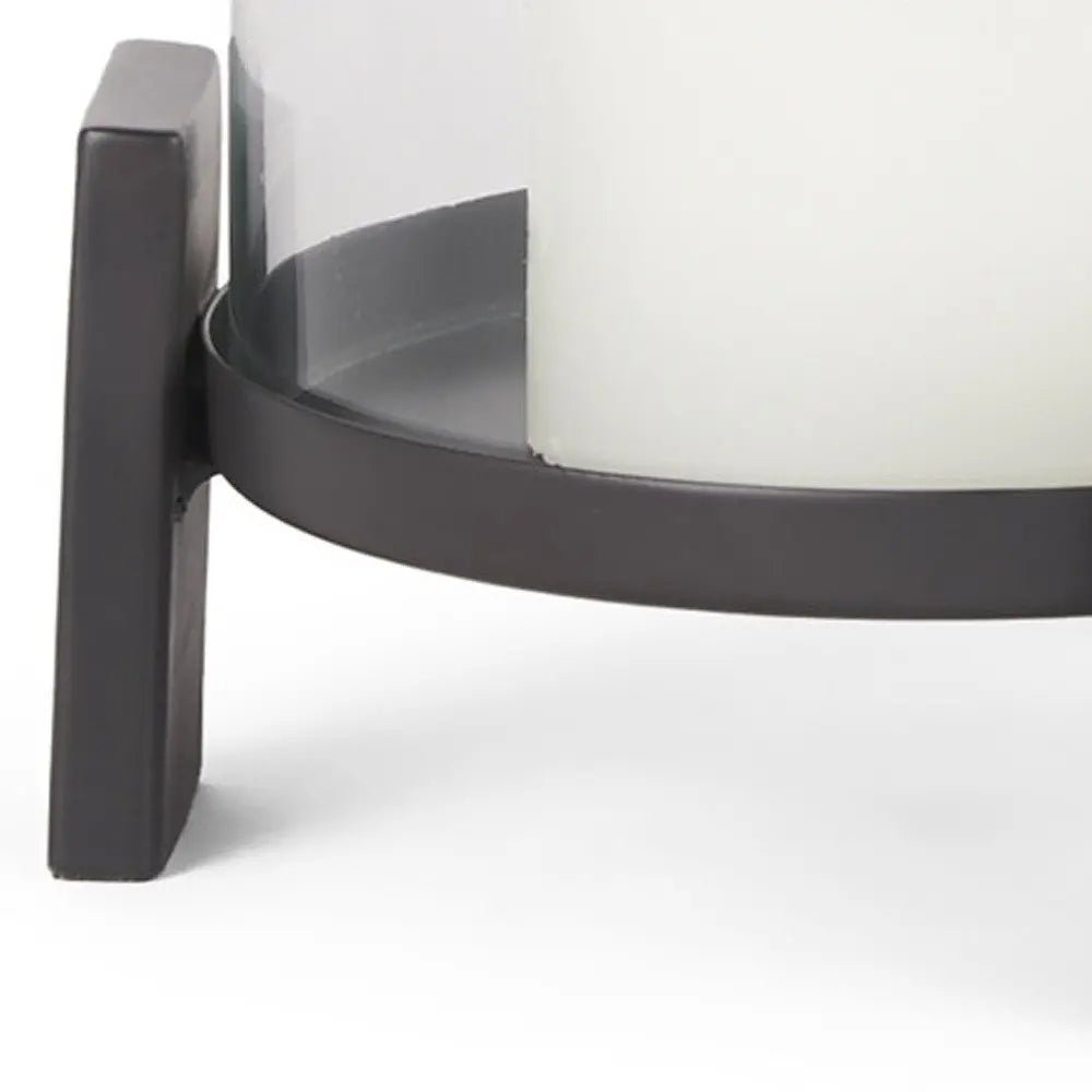 12" Black Glass Abstract Tabletop Hurricane Candle Holder - NOBLE HOME INTERIORS