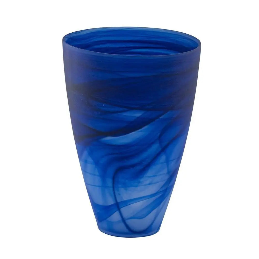 12" Blue Abstract Swirl Glass Tapered Table Vase - NOBLE HOME INTERIORS