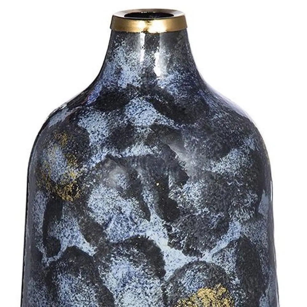 12" Blue And Gold Abstract Bud Glass Table Vase - NOBLE HOME INTERIORS