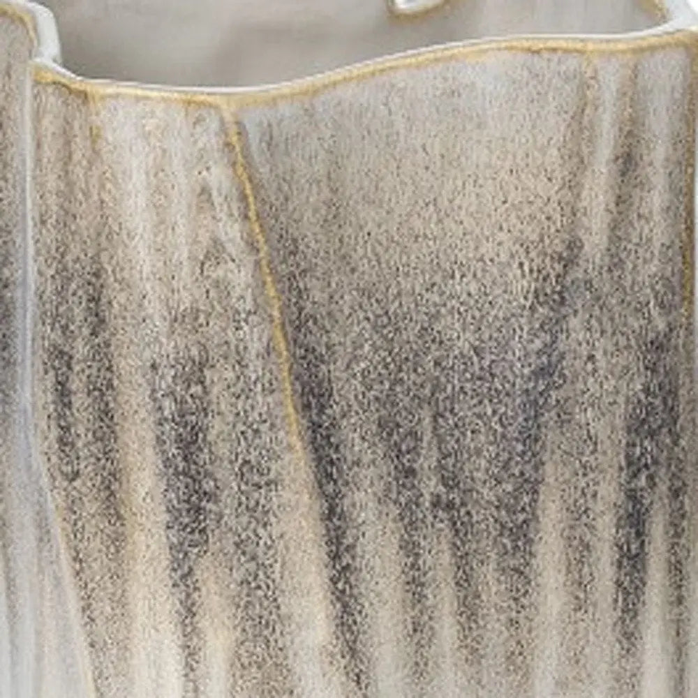 12" Brown Light Blue And Off White Color Block Square Ceramic Table Vase - NOBLE HOME INTERIORS