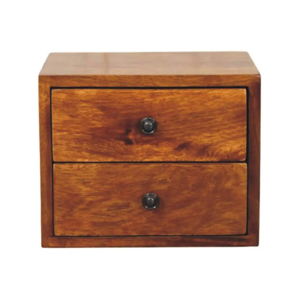 12" Chestnut Solid Wood Two Drawer Floating Nightstand - NOBLE HOME INTERIORS