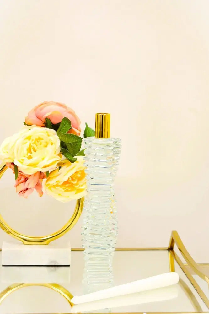 12" Clear And Gold Twisted Crystal Tabletop Taper Candlestick - NOBLE HOME INTERIORS