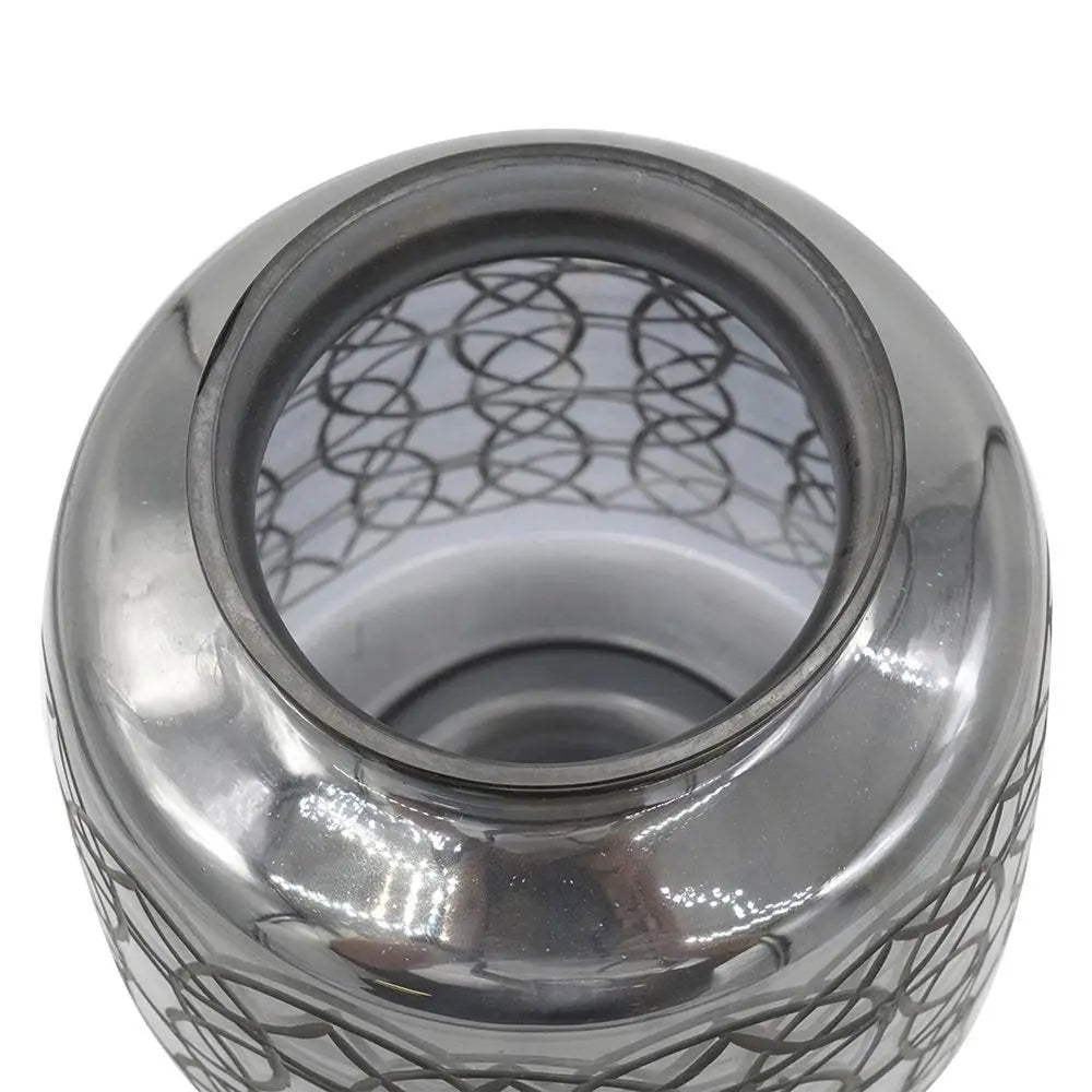 12" Dark Gray Geometric Round Glass Table Vase - NOBLE HOME INTERIORS