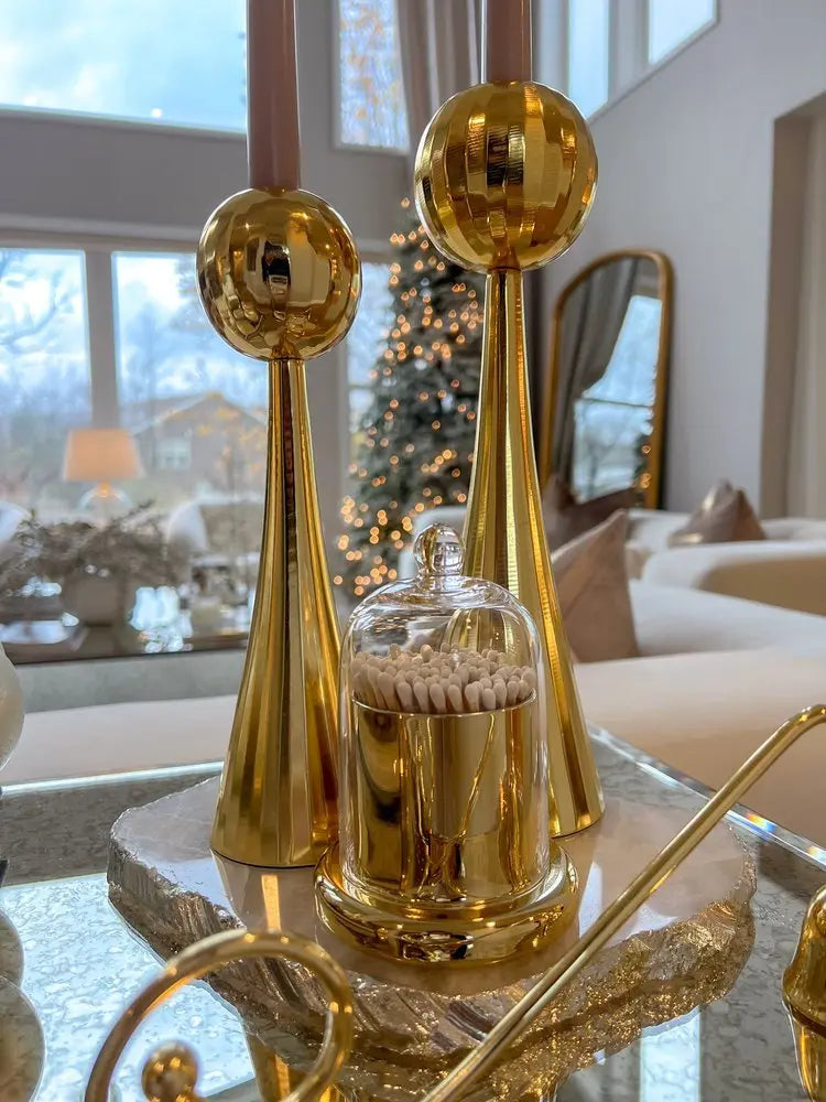 12" Gold Stainless Steel Tabletop Taper Candlestick - NOBLE HOME INTERIORS