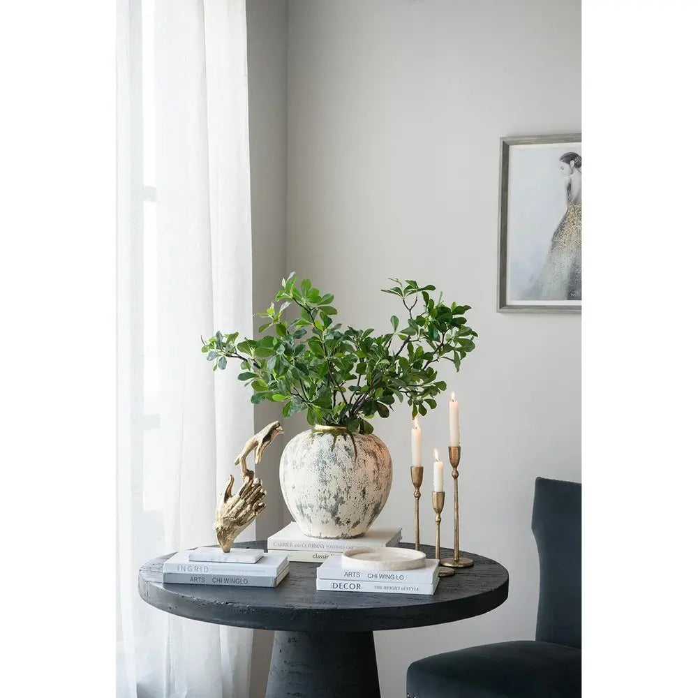 12" Gray Ivory And Gold Modern Abstract Ceramic Table Vase - NOBLE HOME INTERIORS