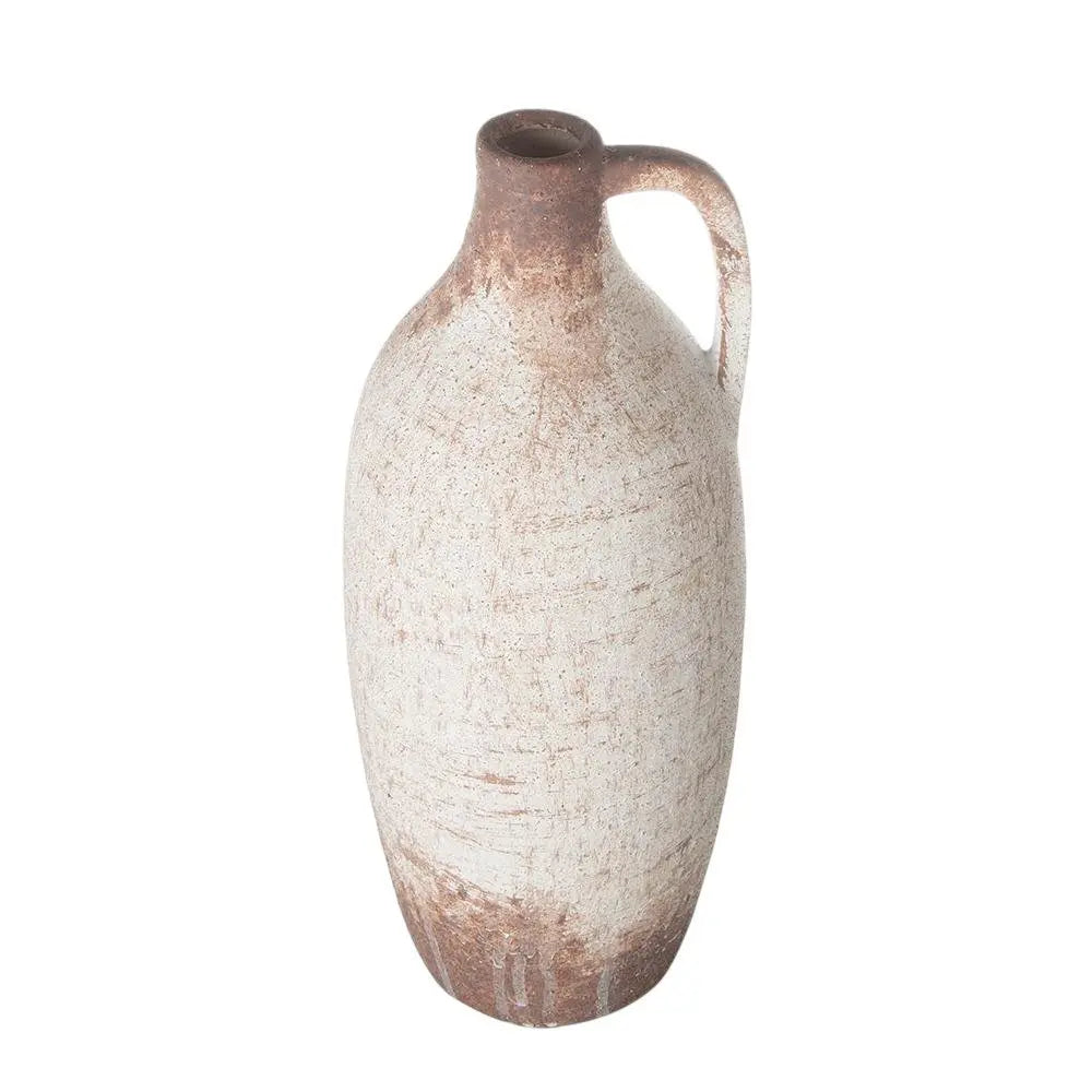 12" Ivory and Brown Ceramic Round Jug Vase - NOBLE HOME INTERIORS
