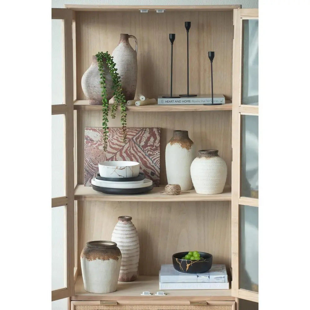 12" Ivory and Brown Ceramic Round Jug Vase - NOBLE HOME INTERIORS