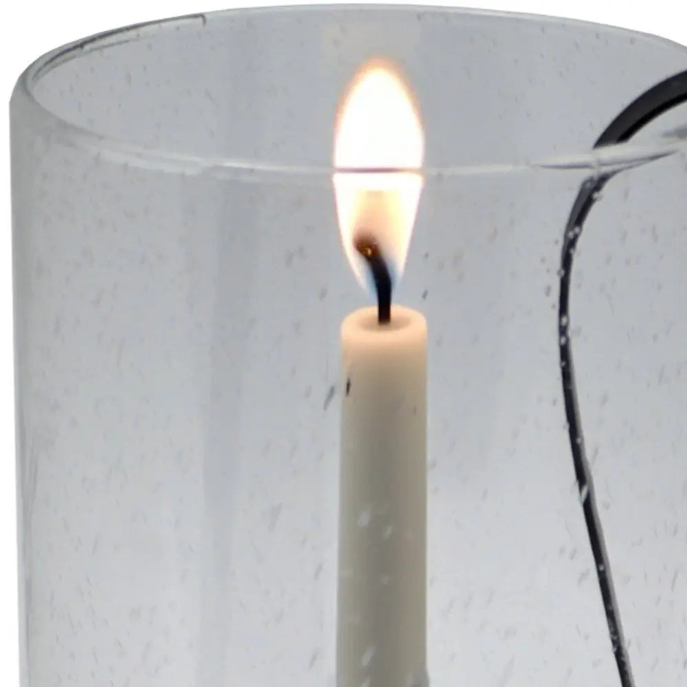 12" Light Gray Glass Centerpiece Taper Candle Holder With Candle - NOBLE HOME INTERIORS