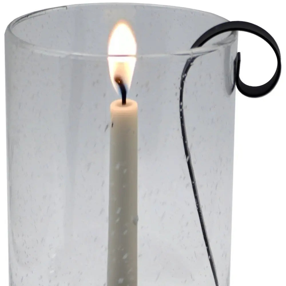 12" Light Gray Glass Centerpiece Taper Candle Holder With Candle - NOBLE HOME INTERIORS