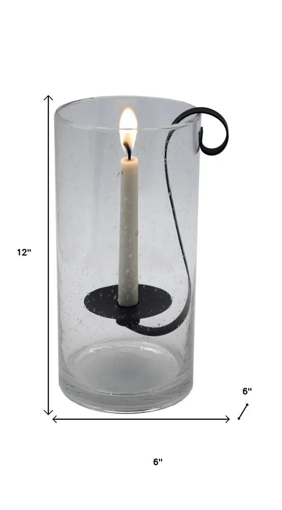 12" Light Gray Glass Centerpiece Taper Candle Holder With Candle - NOBLE HOME INTERIORS