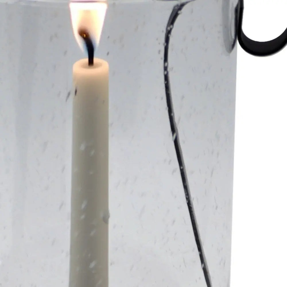 12" Light Gray Glass Centerpiece Taper Candle Holder With Candle - NOBLE HOME INTERIORS