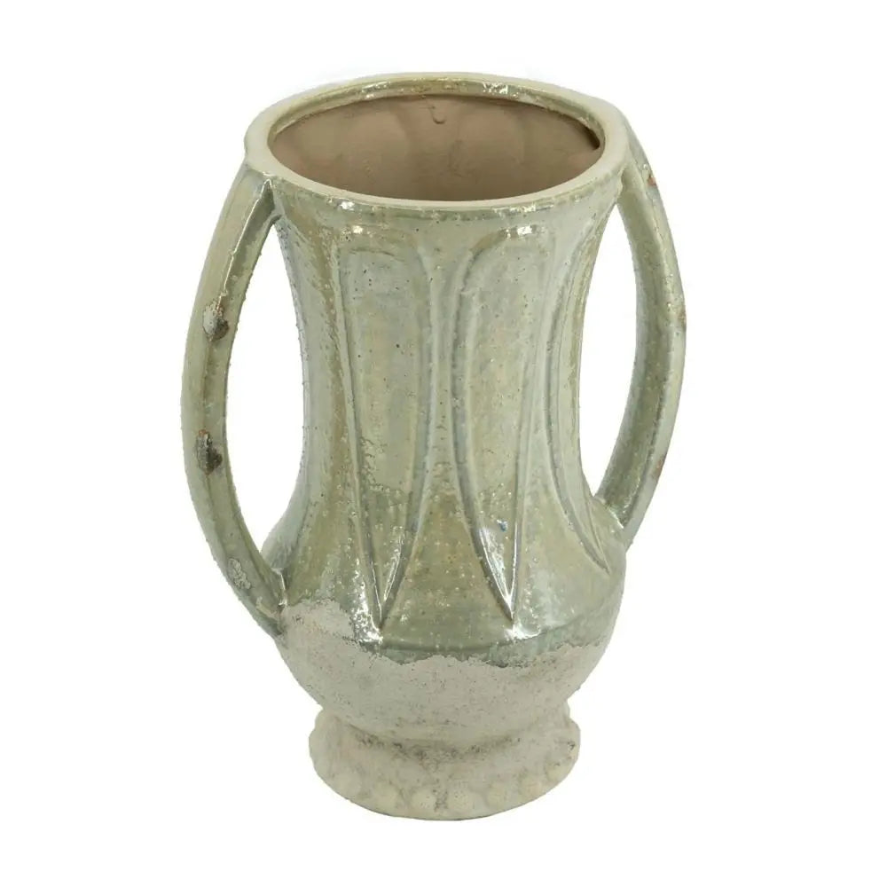 12" Sage And Ivory Amphora Ceramic Table Vase - NOBLE HOME INTERIORS