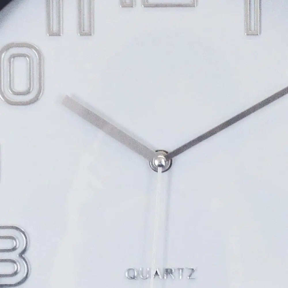 12" Silver And White Heavy Duty Plastic Silent Analog Round Wall Clock - NOBLE HOME INTERIORS