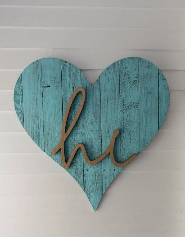 12" Turquoise Reclaimed Wood Heart Wall Decor - NOBLE HOME INTERIORS