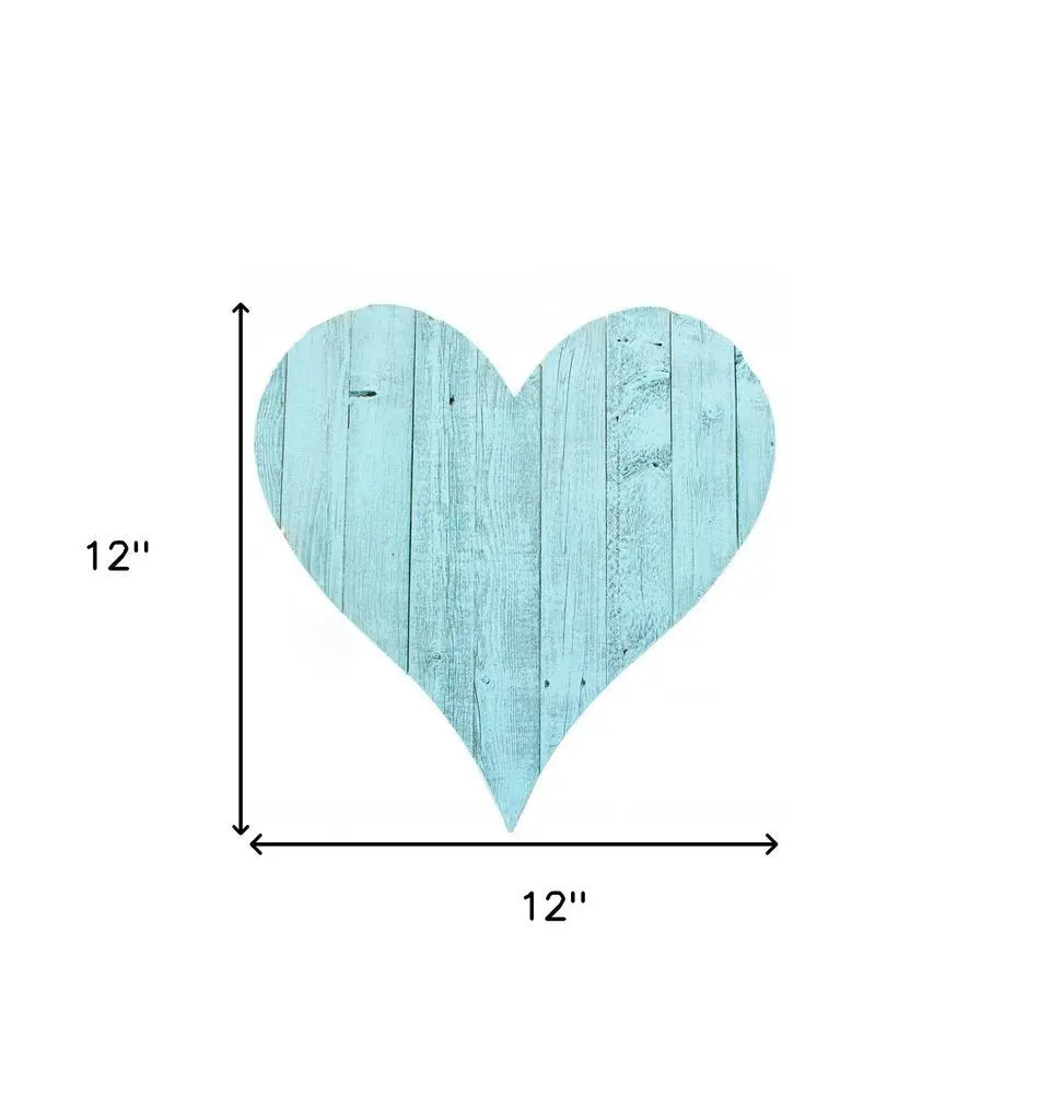 12" Turquoise Reclaimed Wood Heart Wall Decor - NOBLE HOME INTERIORS