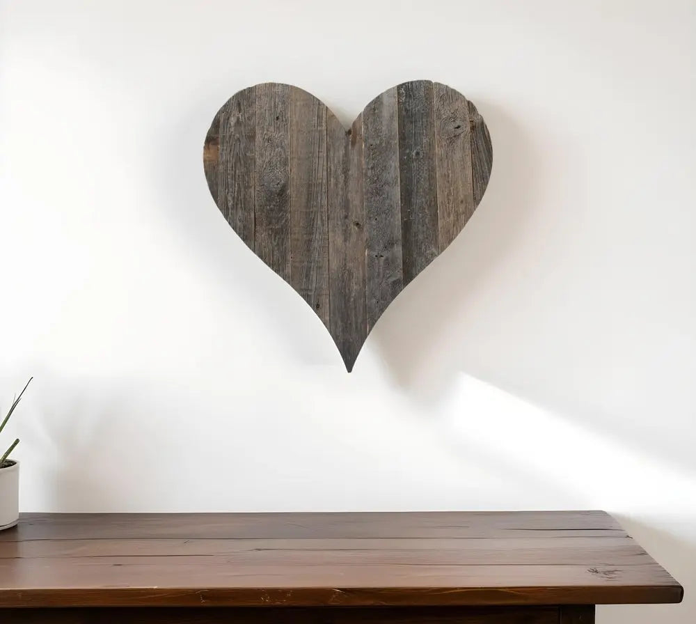 12" Weathered Gray Reclaimed Wood Heart Wall Decor - NOBLE HOME INTERIORS