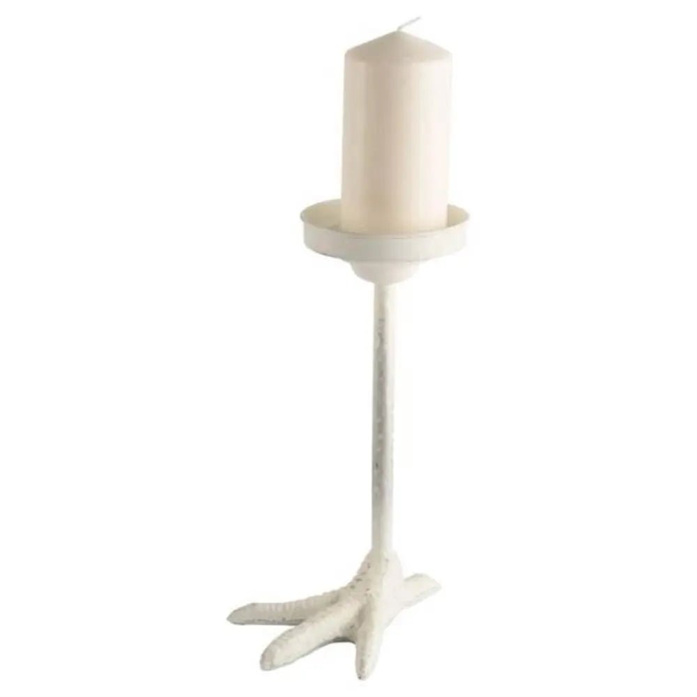 12" White Cast Iron Tabletop Pillar Candle Holder - NOBLE HOME INTERIORS