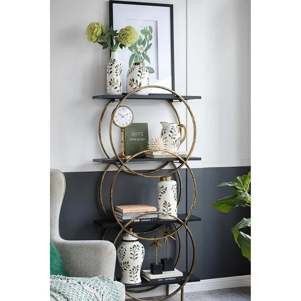 12" White Green And Gold Floral Leaf Bud Ceramic Table Vase - NOBLE HOME INTERIORS