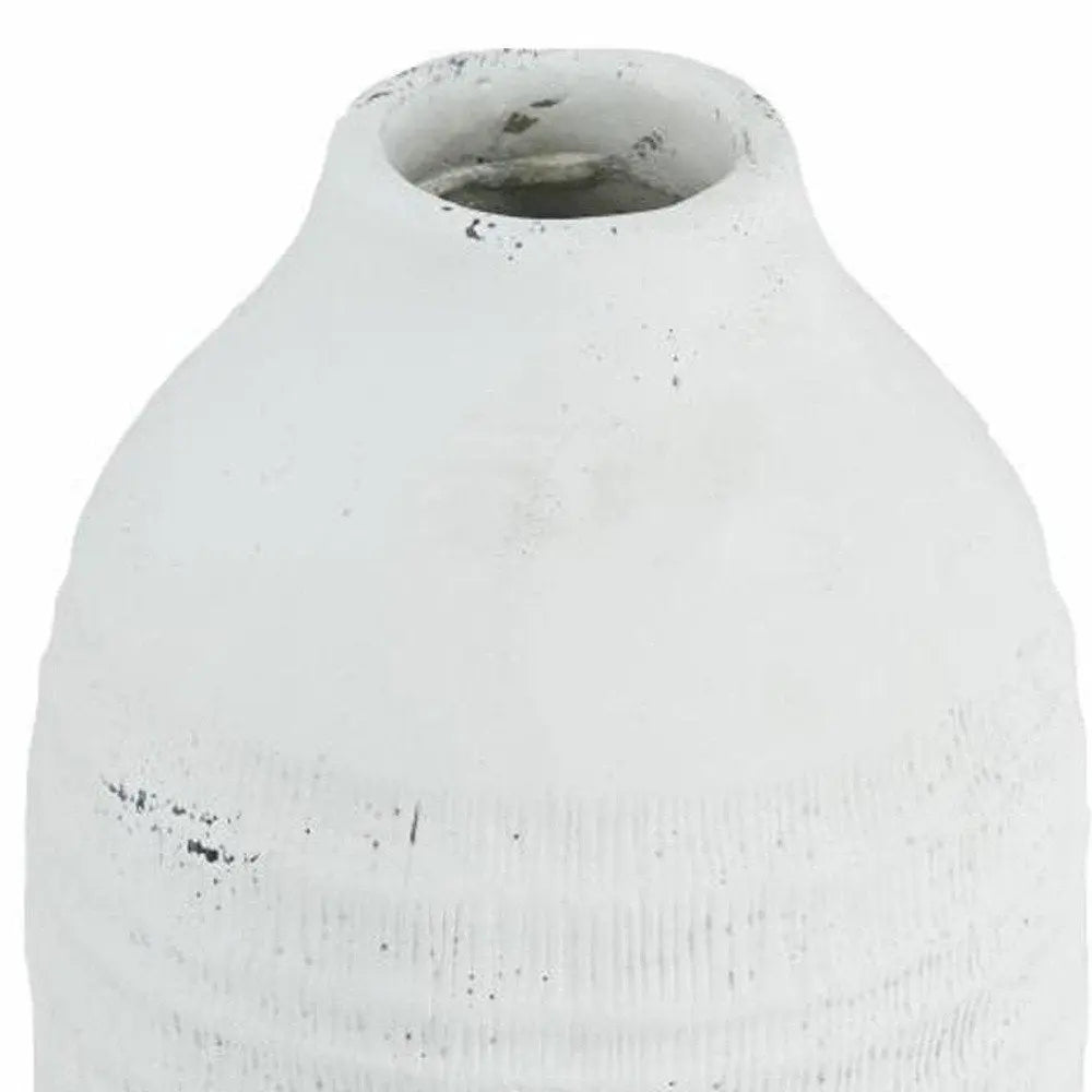 12" White Stoneware Round Jug Vase - NOBLE HOME INTERIORS