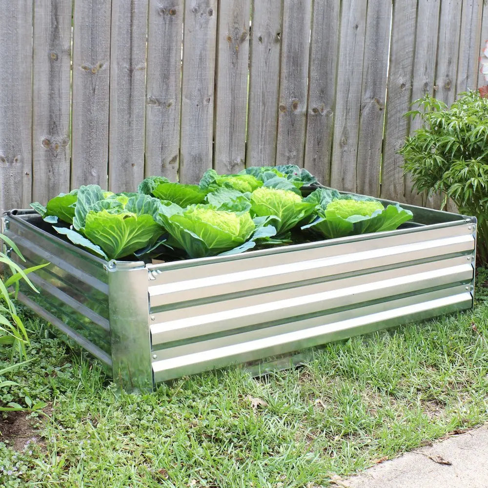 12" X 48" Silver Steel Rectangular Raised Garden Bed - NOBLE HOME INTERIORS