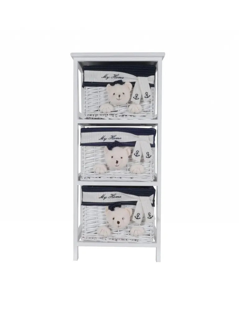 12.5" X 16" X 35.5" White Blue Portable 3 Drawers - NOBLE HOME INTERIORS