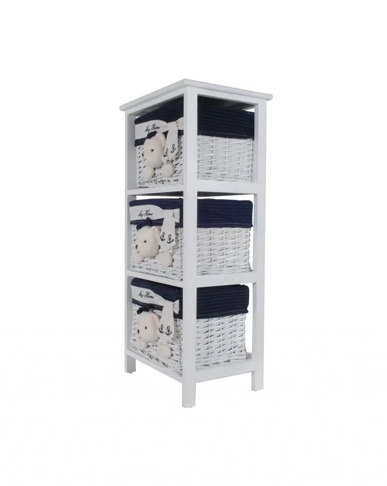 12.5" X 16" X 35.5" White Blue Portable 3 Drawers - NOBLE HOME INTERIORS