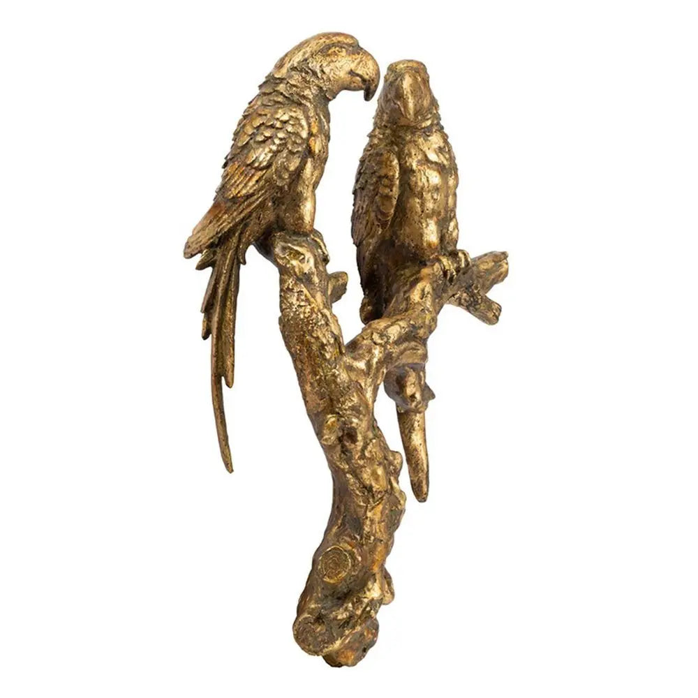 13" Antiqued Gold Parrots Hanging Dimensional Sculpture - NOBLE HOME INTERIORS