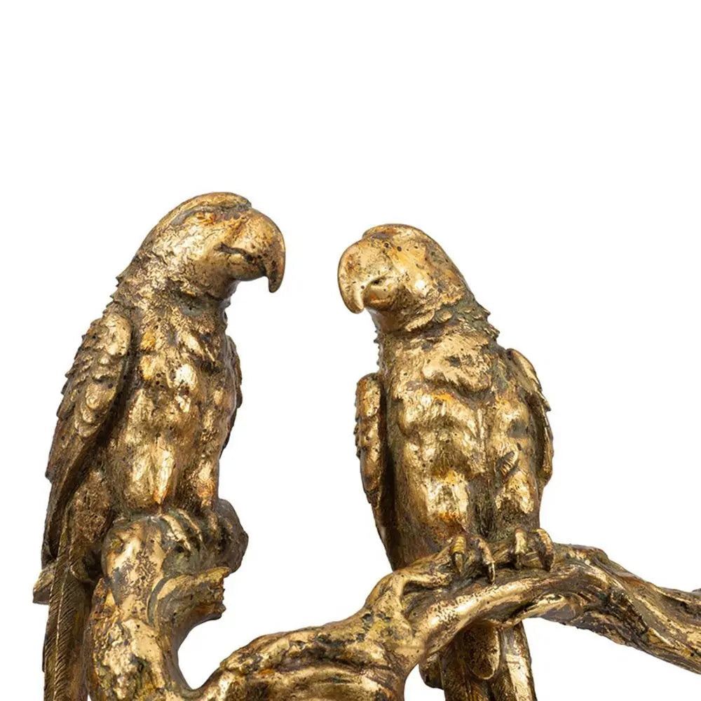 13" Antiqued Gold Parrots Hanging Dimensional Sculpture - NOBLE HOME INTERIORS