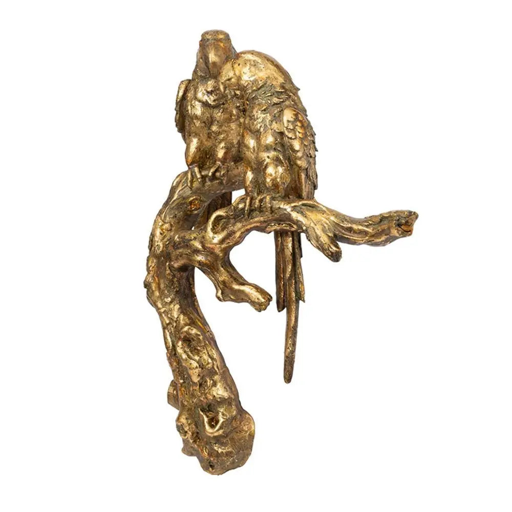 13" Antiqued Gold Parrots Hanging Dimensional Sculpture - NOBLE HOME INTERIORS