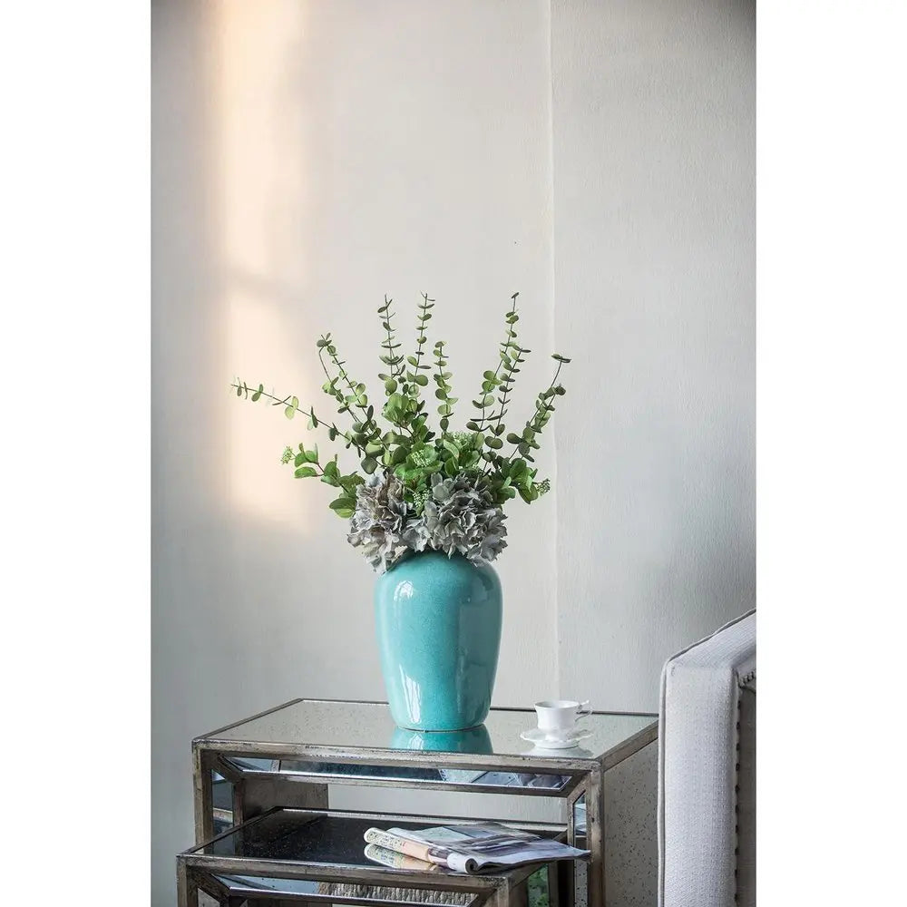 13" Aqua And Terra Cotta Ceramic Round Table Vase - NOBLE HOME INTERIORS