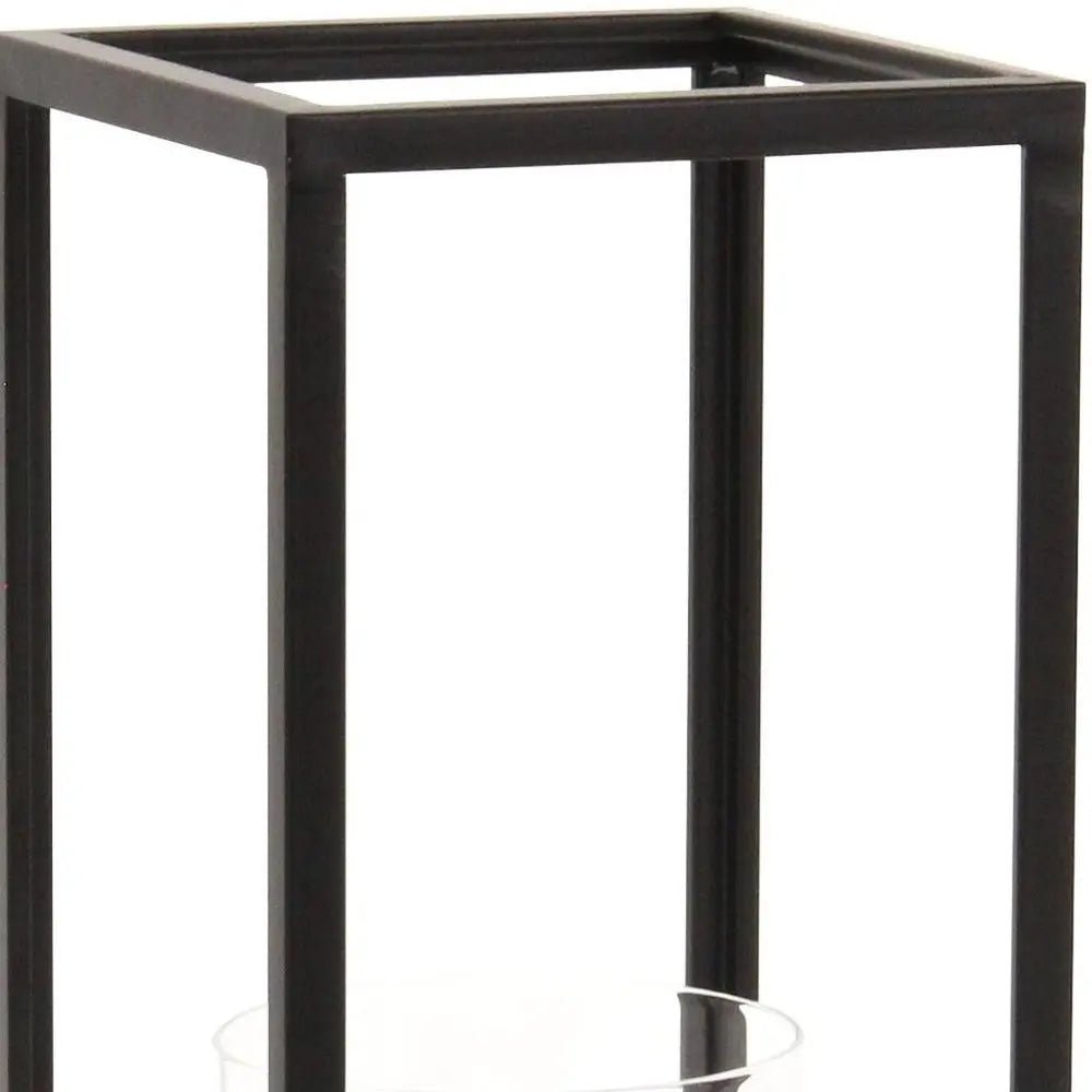 13" Black And Clear Metal And Glass Tabletop Candle Holder HomeRoots