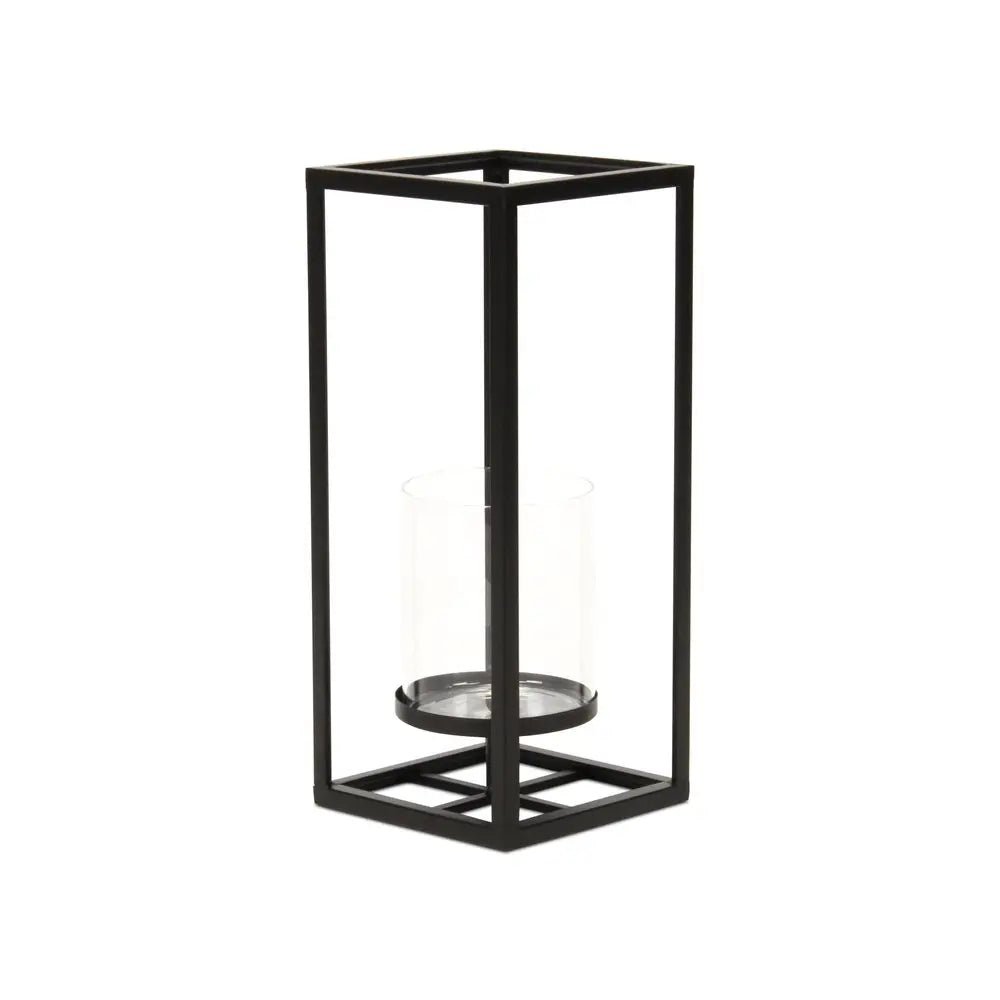 13" Black And Clear Metal And Glass Tabletop Candle Holder HomeRoots